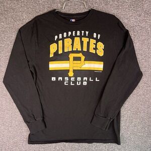 Pirates MLB Shirts Mens M Black Long Sleeve Pullover‎ Graphic Tee Baseball Pitts